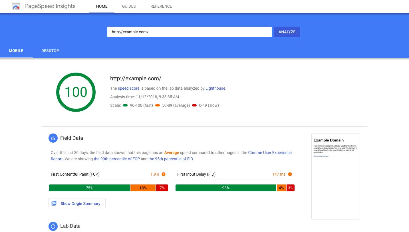 PageSpeed Insights page speed and ux tester