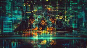 hiring PPC management specialist vs full-service | SEMDEEPDIVE | SEMDEEPDIVE artistic and colorful illustration of a group of PPC specialists hired to work on full-service project