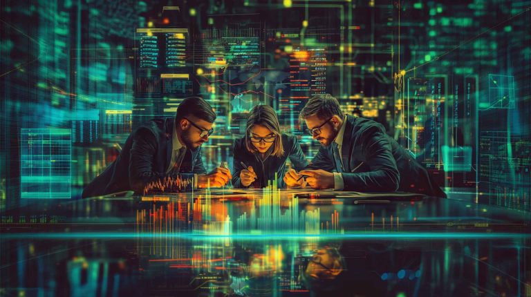 hiring PPC management specialist vs full-service | SEMDEEPDIVE | SEMDEEPDIVE artistic and colorful illustration of a group of PPC specialists hired to work on full-service project