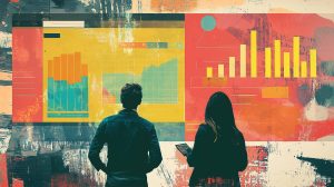 same keywords different PPC costs | SEMDEEPDIVE | SEMDEEPDIVE colorful artistic illustration of PPC experts looking at same PPC keywords different CPC prices